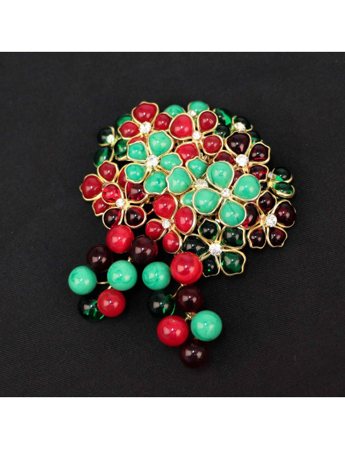 Pendentif broche MARGUERITE DE VALOIS "Bouquet de fleurettes bicolores"