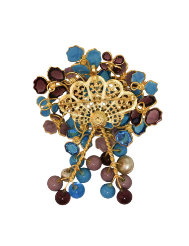 Broche MARGUERITE DE VALOIS "Bouquet de fleurettes parme turquoise" 2
