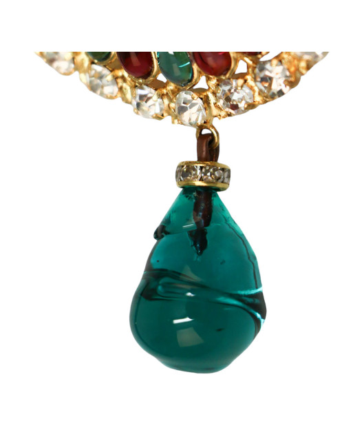 Broche pendentif coeur Marguerite de Valois en pâte de verre colorée.