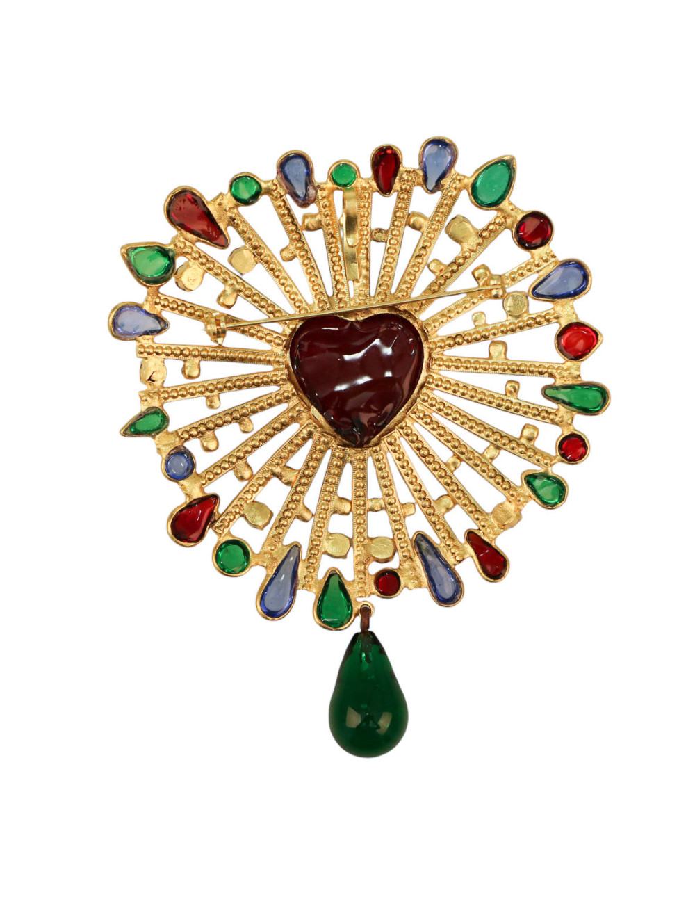 Broche coeur flamboyant Marguerite de Valois entièrement faite main.