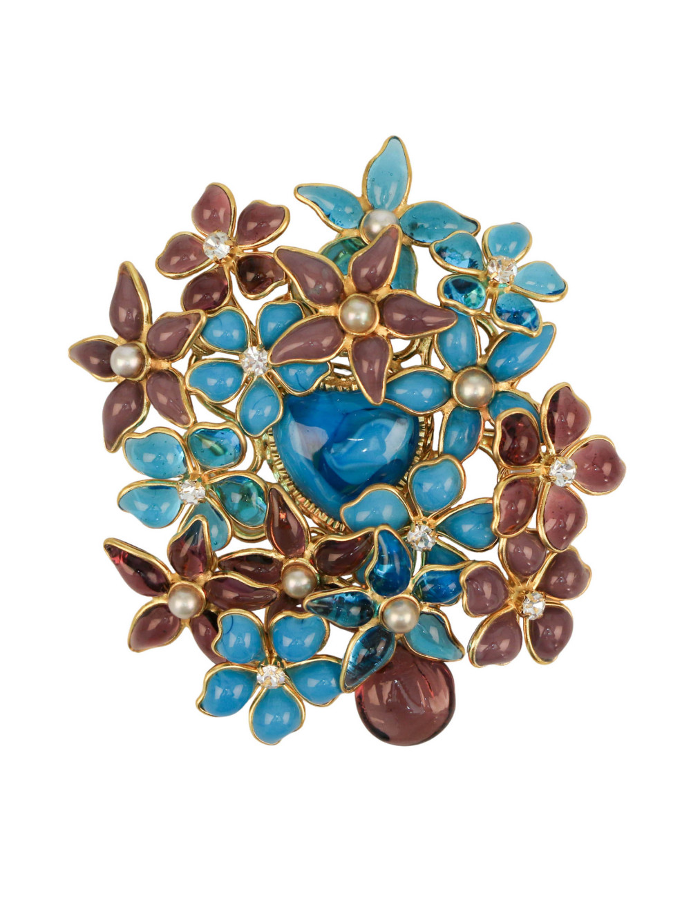 Pendentif broche MARGUERITE DE VALOIS "Coeur turquoise"