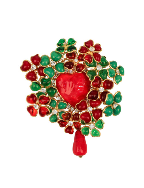 Broche pendentif MARGUERITE DE VALOIS "Coeur corail"