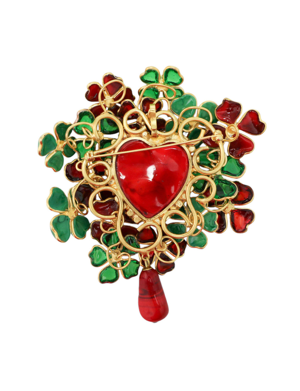 Broche pendentif MARGUERITE DE VALOIS "Coeur corail"