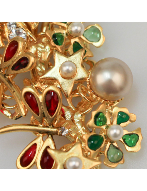 Pendentif Marguerite de Valois en pâte de verre colorée et métal doré