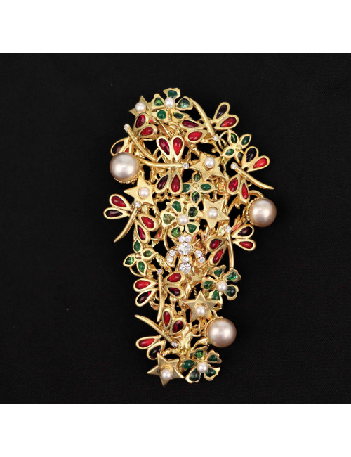 Pendentif Marguerite de Valois en pâte de verre colorée et métal doré