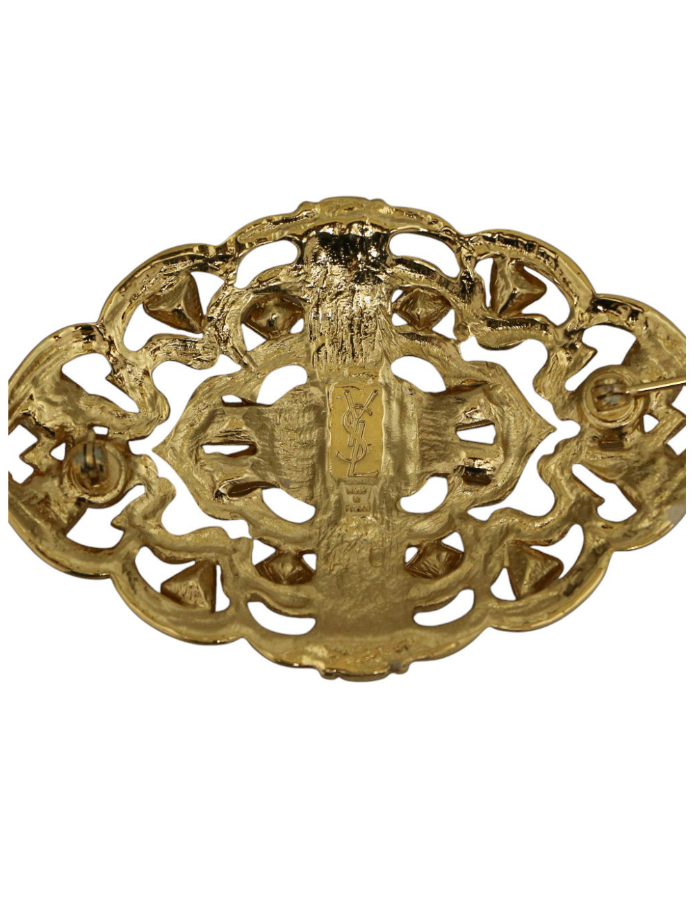 Broche YSL ajourée dorée Vintage
