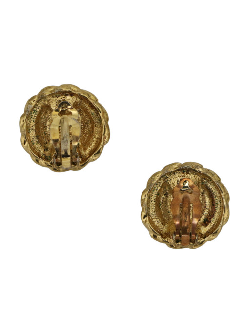 YSL Clips dorés pâte de verre rouge corail