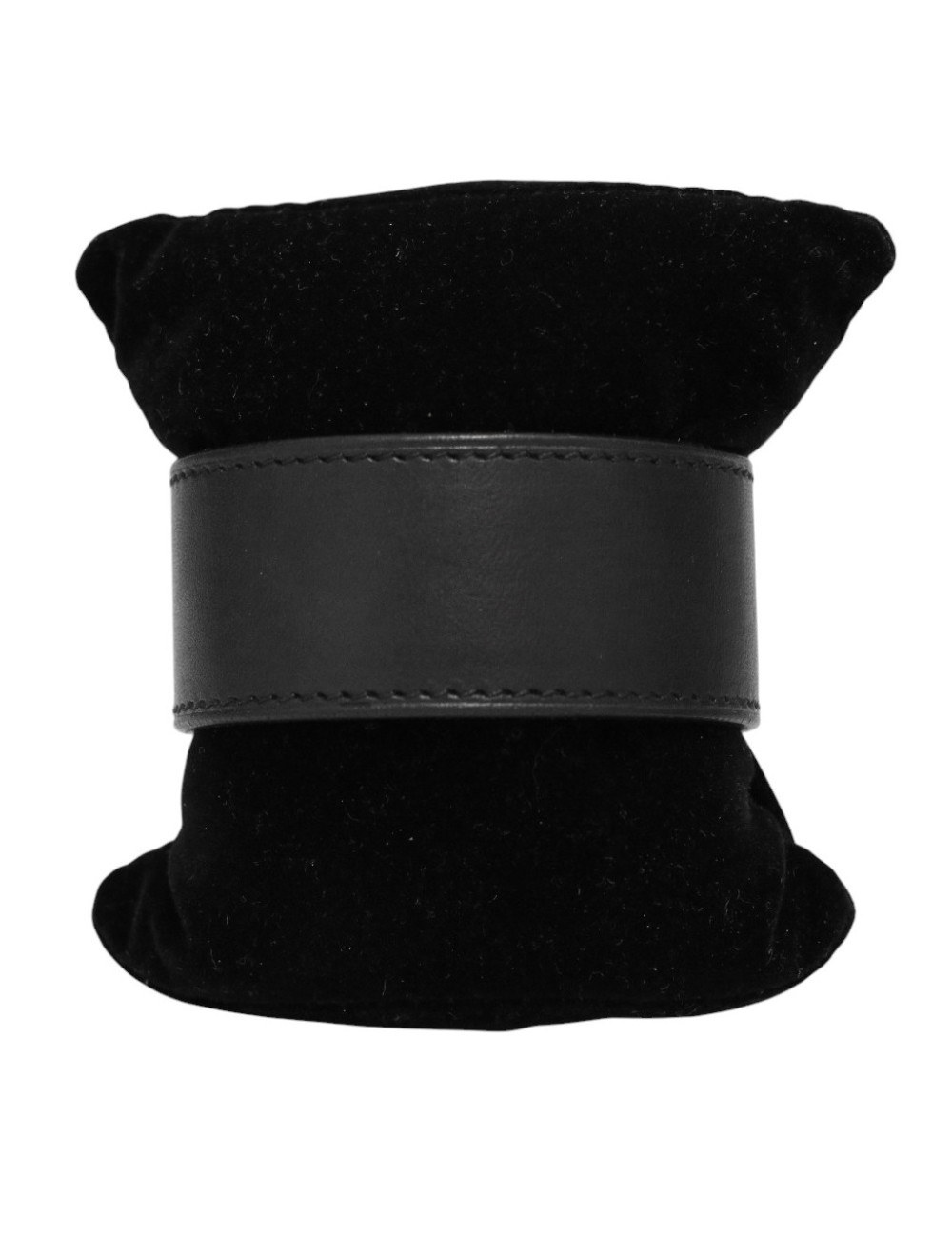 Bracelet manchette HERMES boucle sellier argent cuir noir