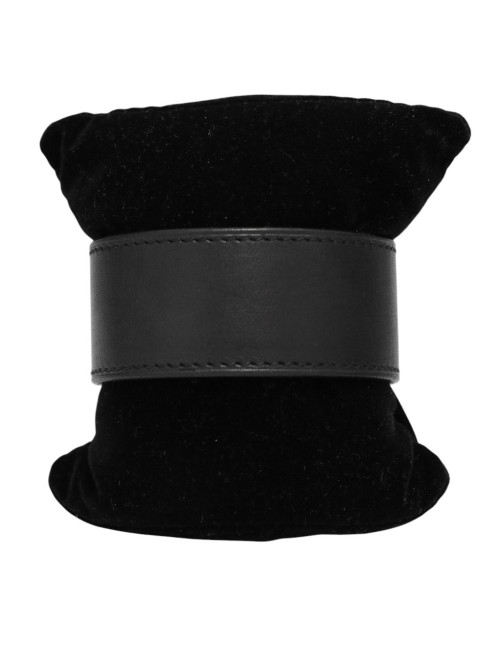 Bracelet manchette HERMES boucle sellier argent cuir noir