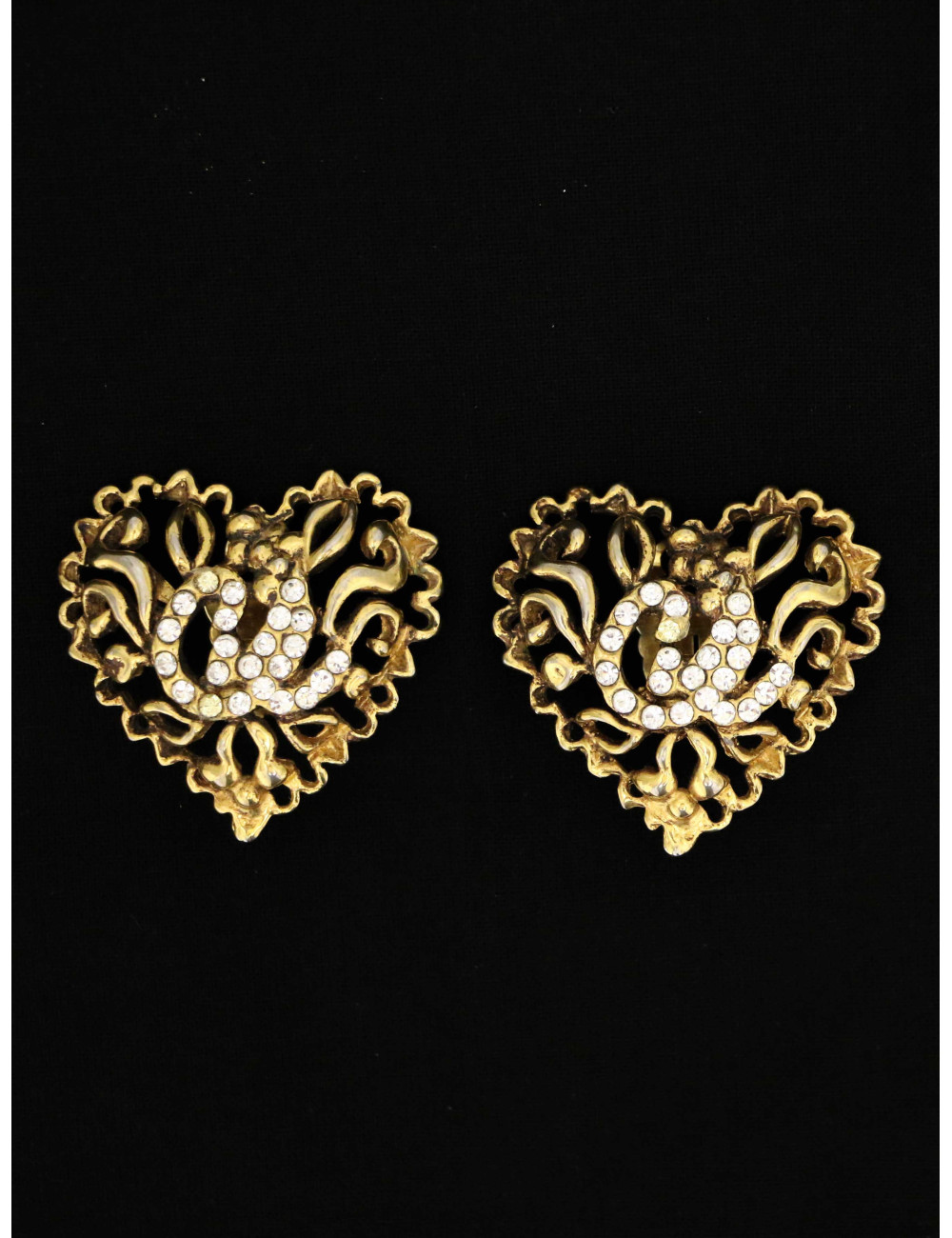 Clips Christian Lacroix coeur ajouré strass : certifiés authentiques