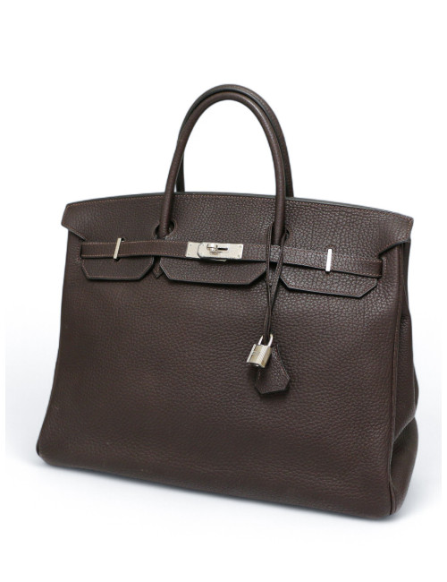 Sac Birkin 40 marron HERMES cuir grainé