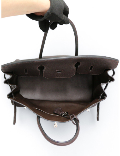 Sac Birkin 40 marron HERMES cuir grainé