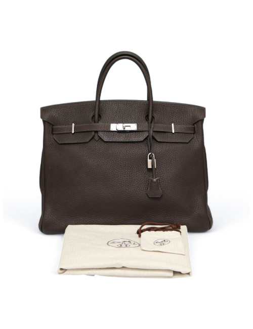 Sac Birkin 40 marron HERMES cuir grainé