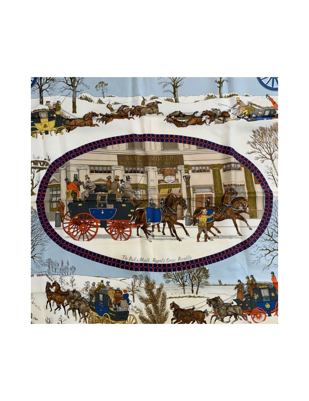 Carré HERMES L'hiver en Poste soie 100% occasion certifiée authentique