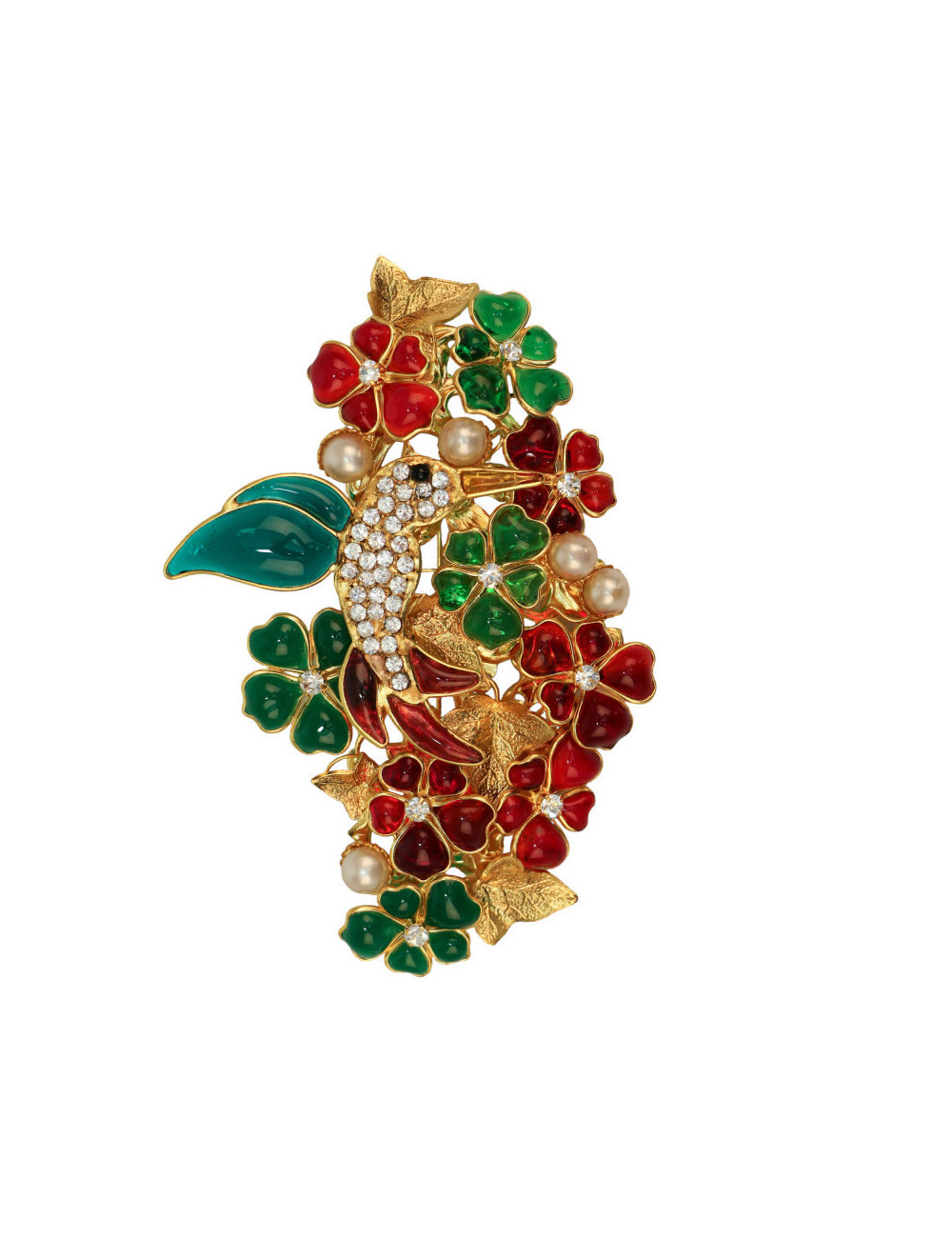 Grande broche colorée MARGUERITE DE VALOIS "le colibri scintillant"