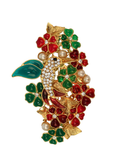 Grande broche colorée MARGUERITE DE VALOIS "le colibri scintillant"