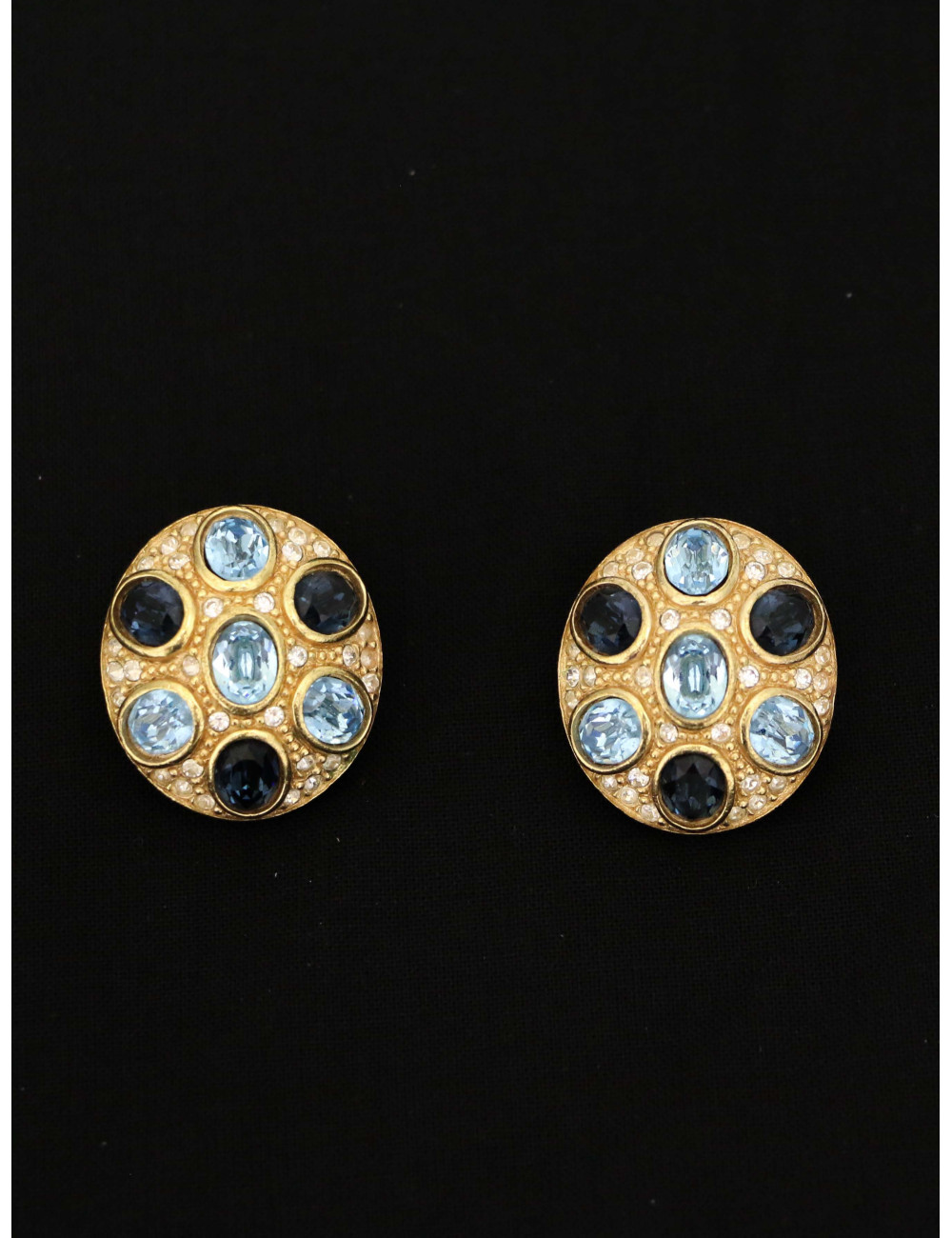 Clips CHRISTIAN DIOR cristaux bleus Vintage