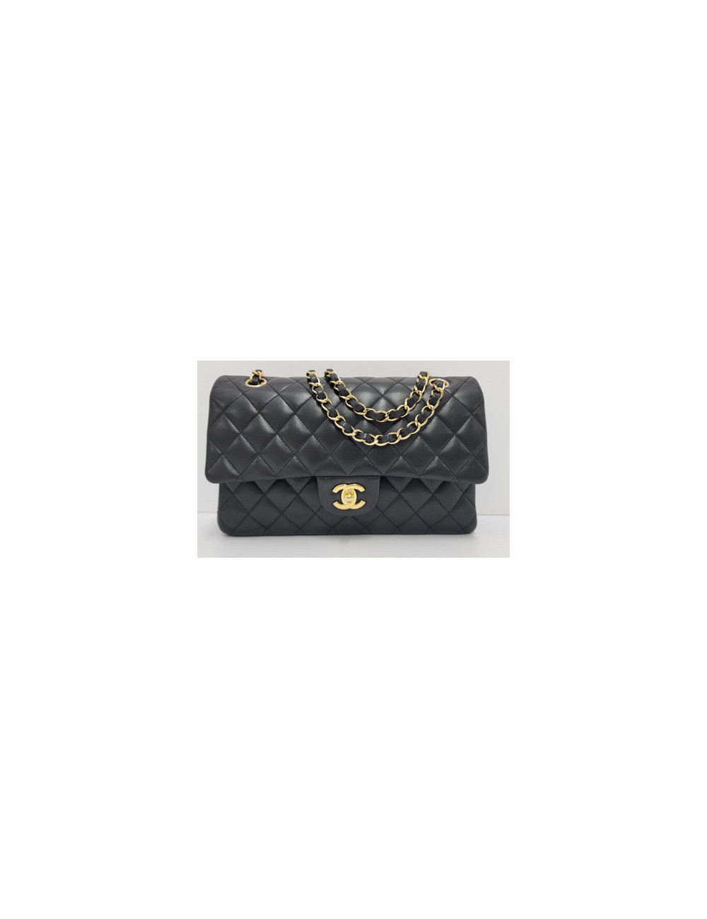 Classique médium double flat CHANEL agneau noir