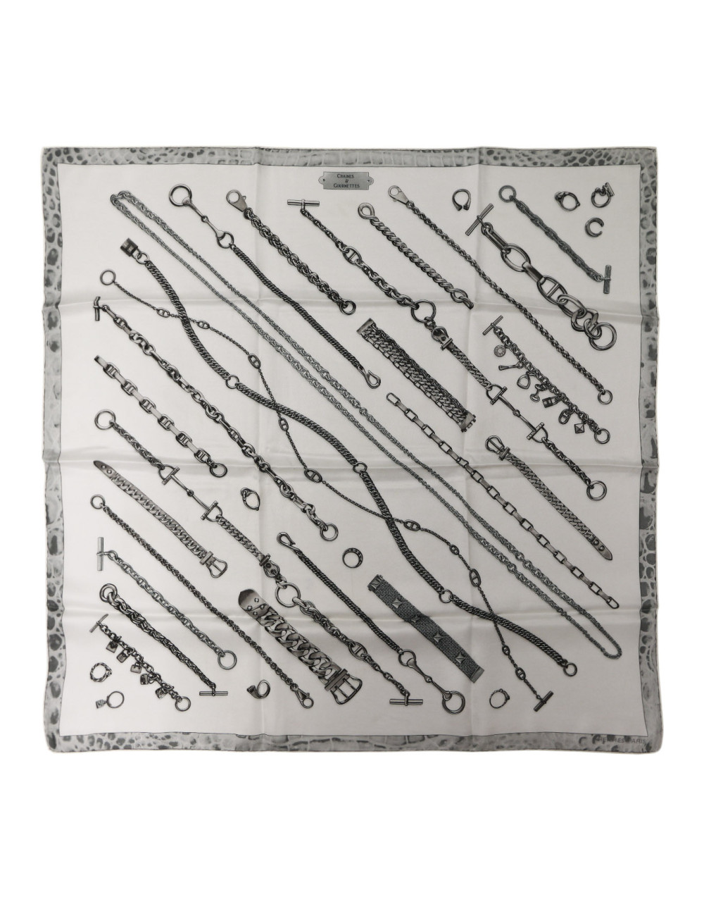 Foulard HERMES Chaines et Gourmettes soie blanche
