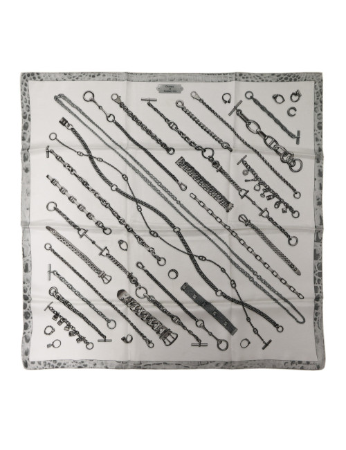 Foulard HERMES Chaines et Gourmettes soie blanche