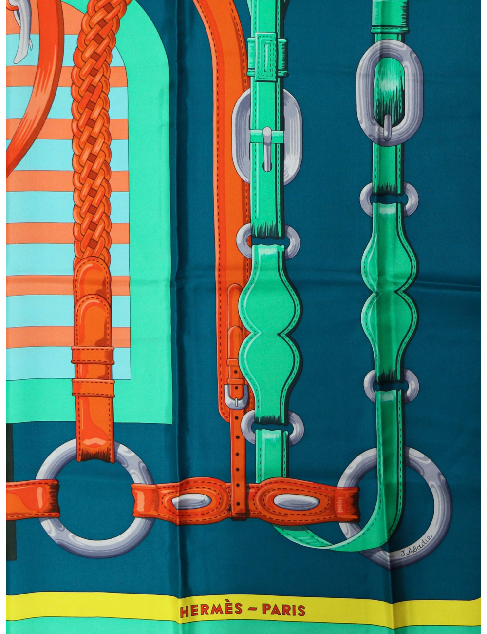 Grand châle Hermès Coaching en soie multicolore