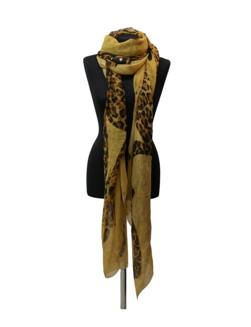 Grand châle YSL vintage en voile de soie imprimé léopards