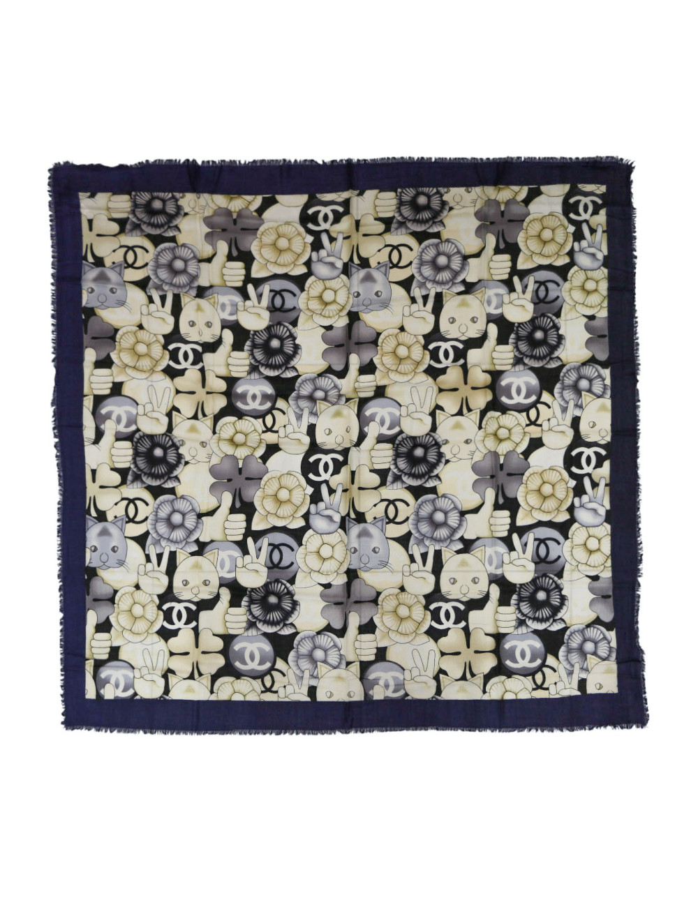 Foulard Chanel camélias chats cachemire 100% : certifié authentique