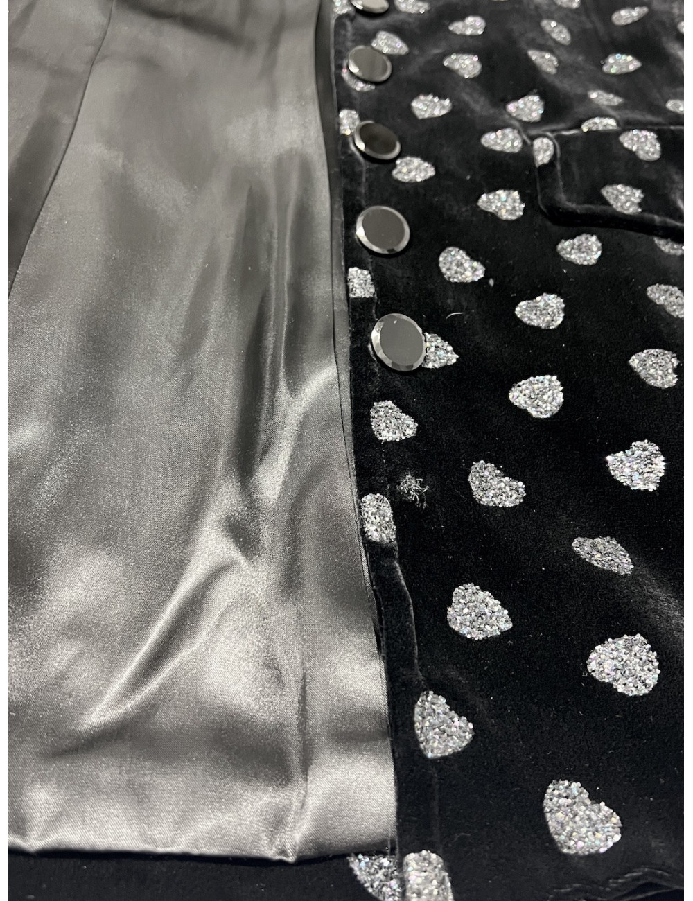 Veste T 42 YVES SAINT LAURENT velours noir coeur brillants