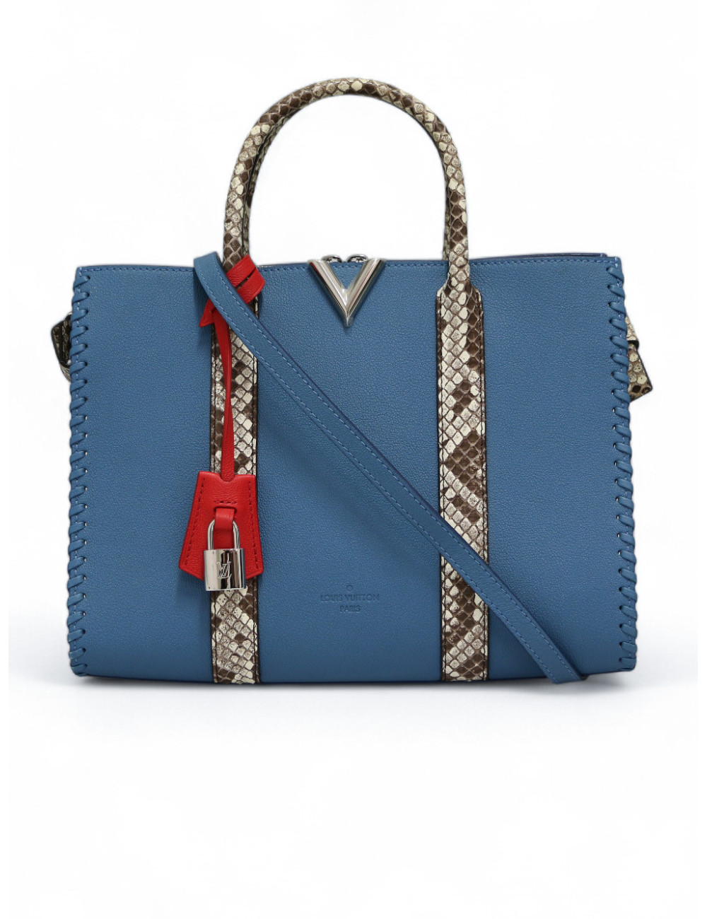 Very Tote Louis Vuitton cuir plume bleu glacier, certifié authentique