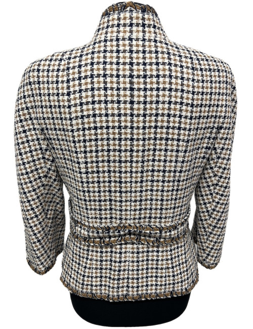 Veste CHANEL T40 pied de poule beige bleu blanc