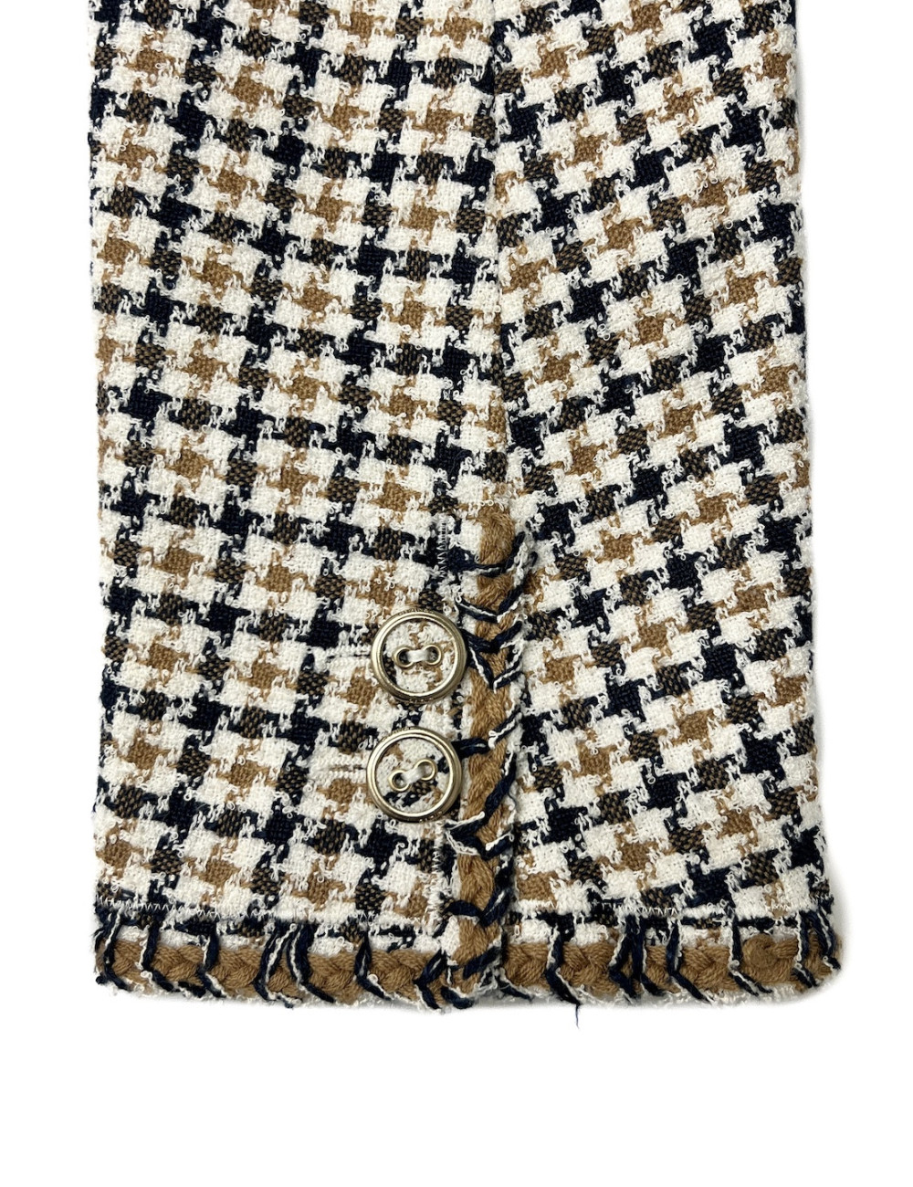 Veste CHANEL T40 pied de poule beige bleu blanc