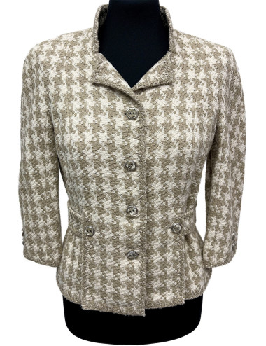Veste CHANEL T 40 pied de poule beige blanc