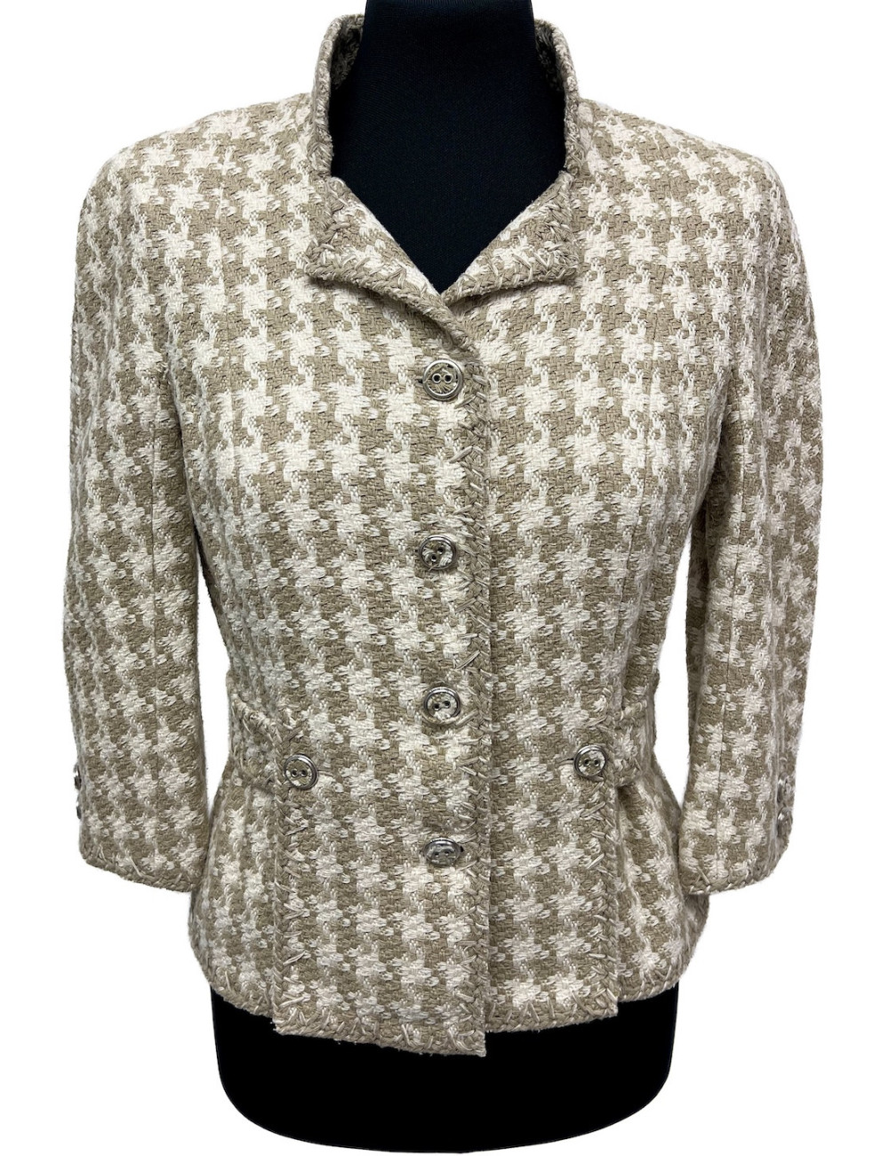 Veste CHANEL T 40 pied de poule beige blanc