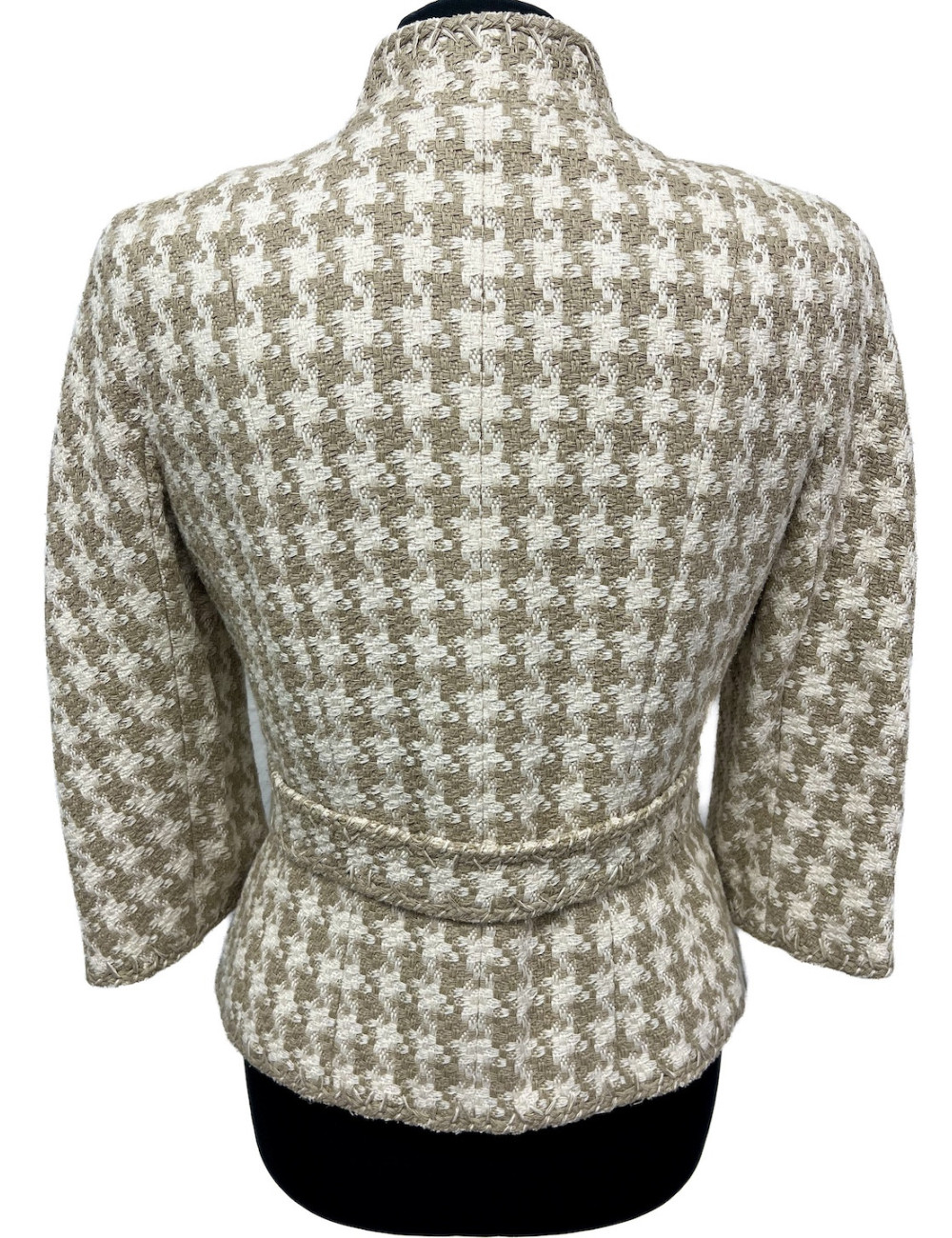 Veste CHANEL T 40 pied de poule beige blanc