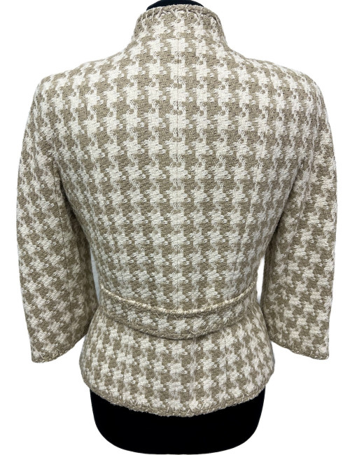 Veste CHANEL T 40 pied de poule beige blanc