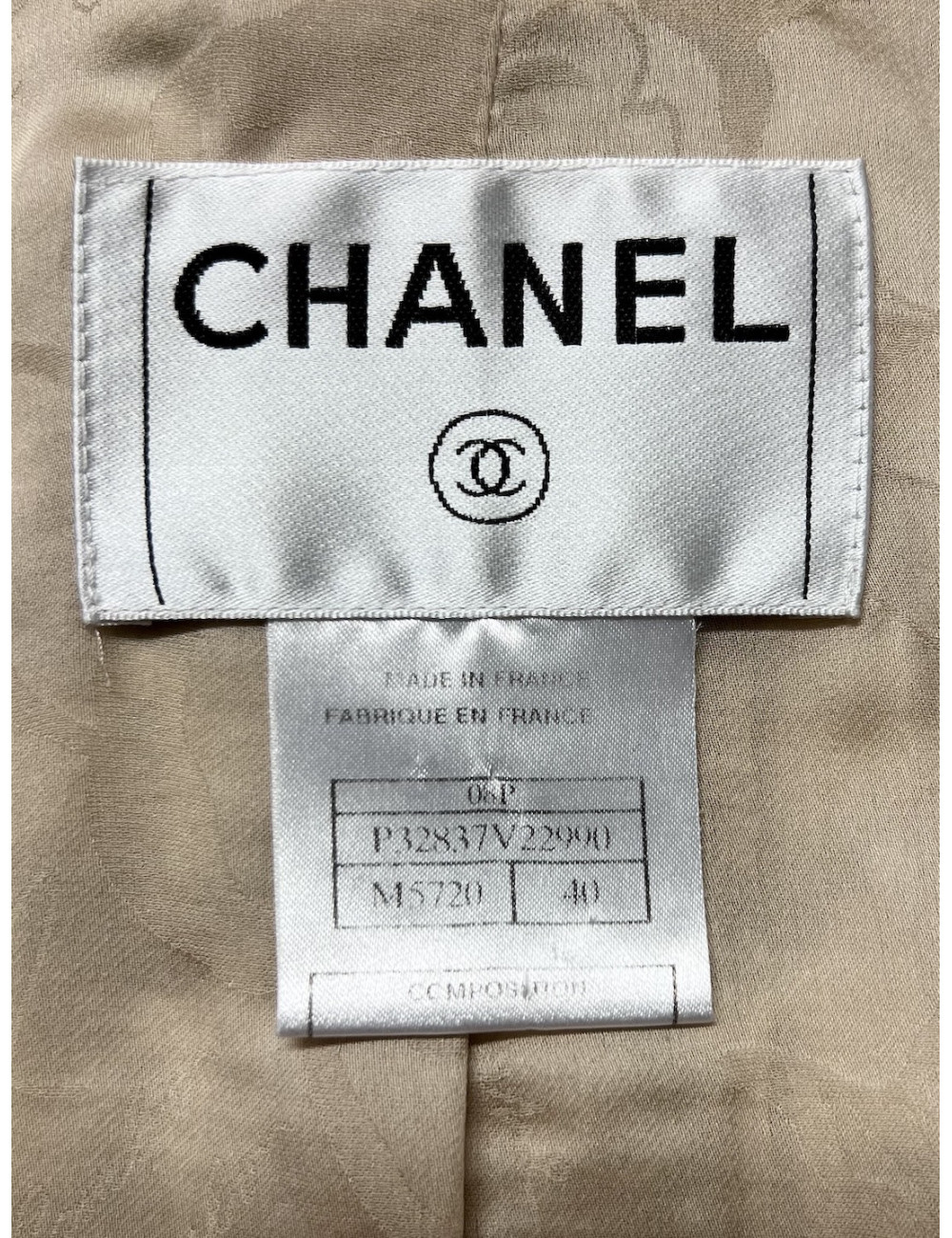 Veste CHANEL T 40 pied de poule beige blanc