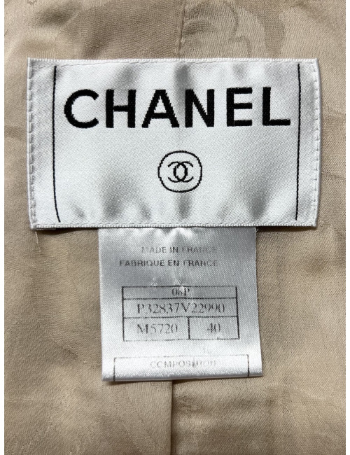 Veste CHANEL T 40 pied de poule beige blanc