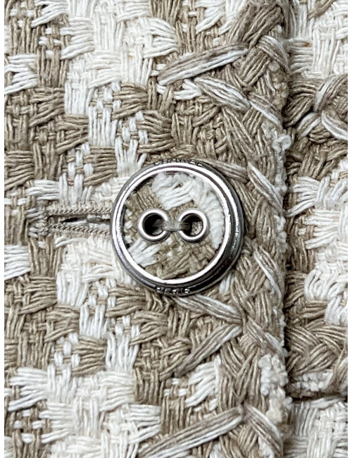 Veste CHANEL T 40 pied de poule beige blanc