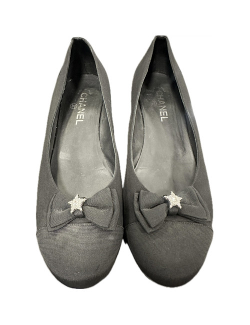 Ballerines CHANEL noires étoile strass T41,5