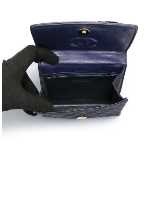 Mini sac CHANEL soie sauvage bleue