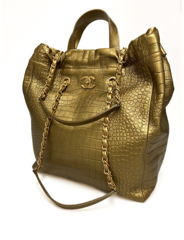 Sac CHANEL embossé croco doré
