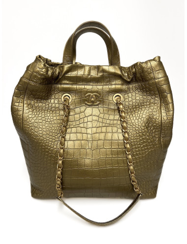 Sac CHANEL embossé croco doré 2