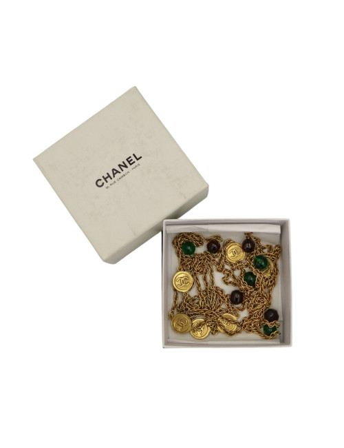 Sautoir CHANEL Gripoix pâte de verre rubis émeraude