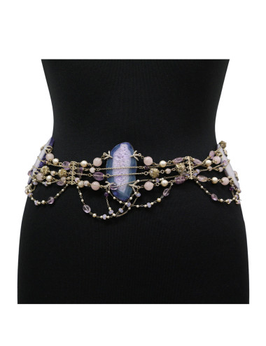 Ceinture CHANEL rangs de perles cristal agate améthyste
