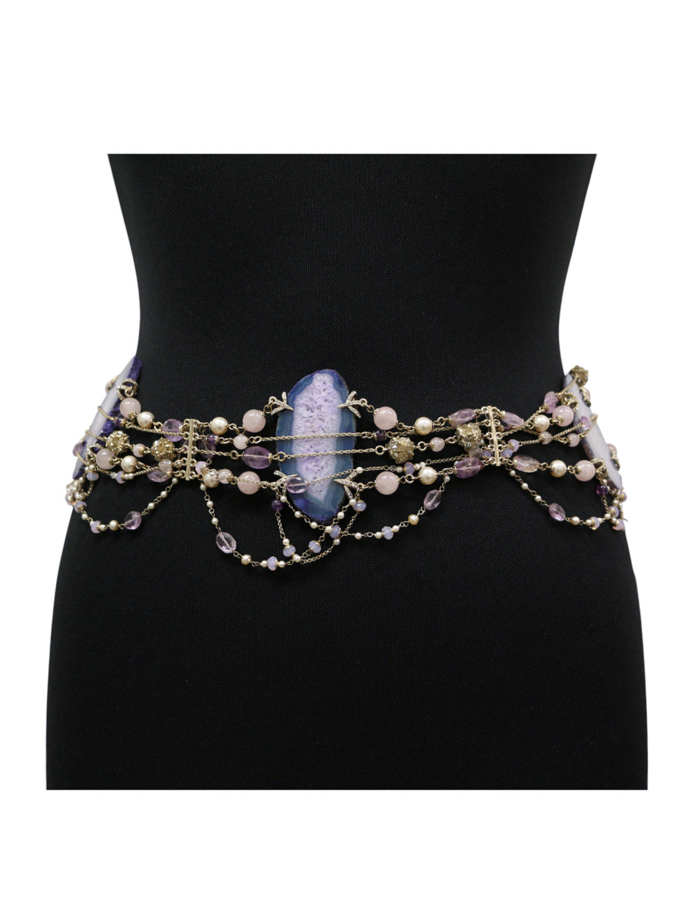 Ceinture CHANEL rangs de perles cristal agate améthyste