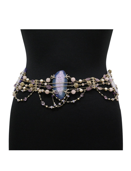 Ceinture CHANEL rangs de perles cristal agate améthyste