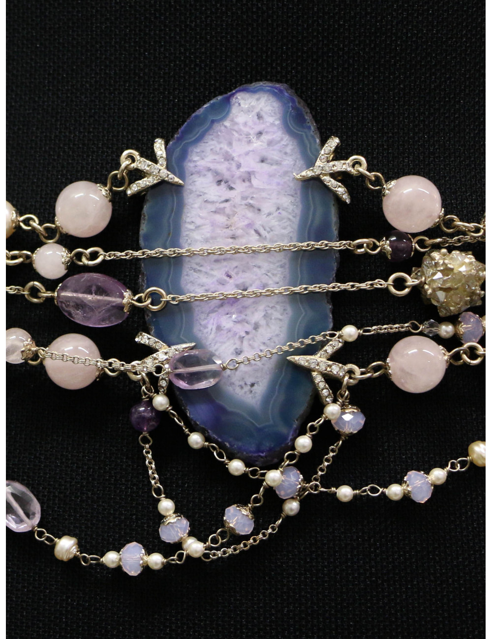 Ceinture CHANEL rangs de perles cristal agate améthyste