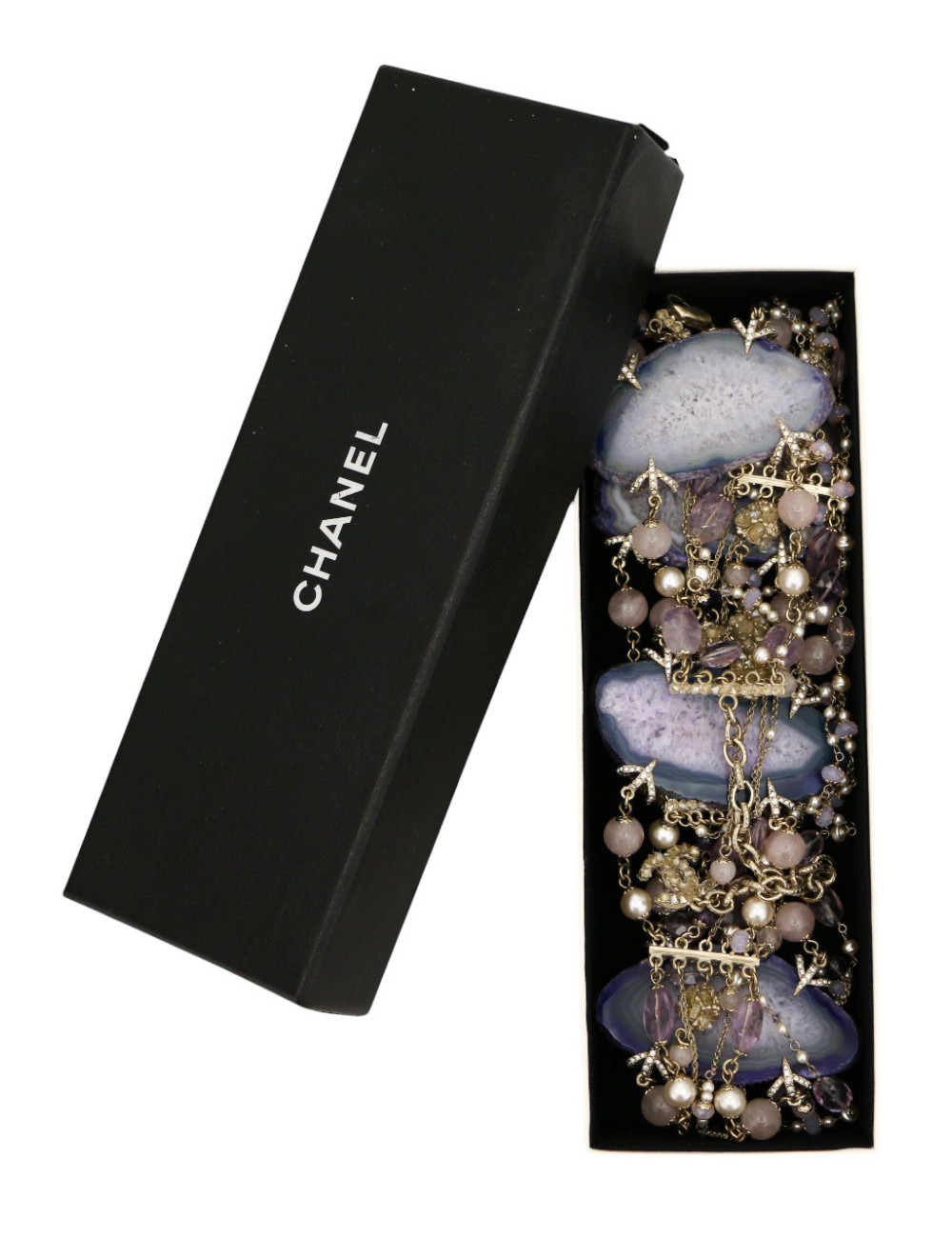 Ceinture CHANEL rangs de perles cristal agate améthyste