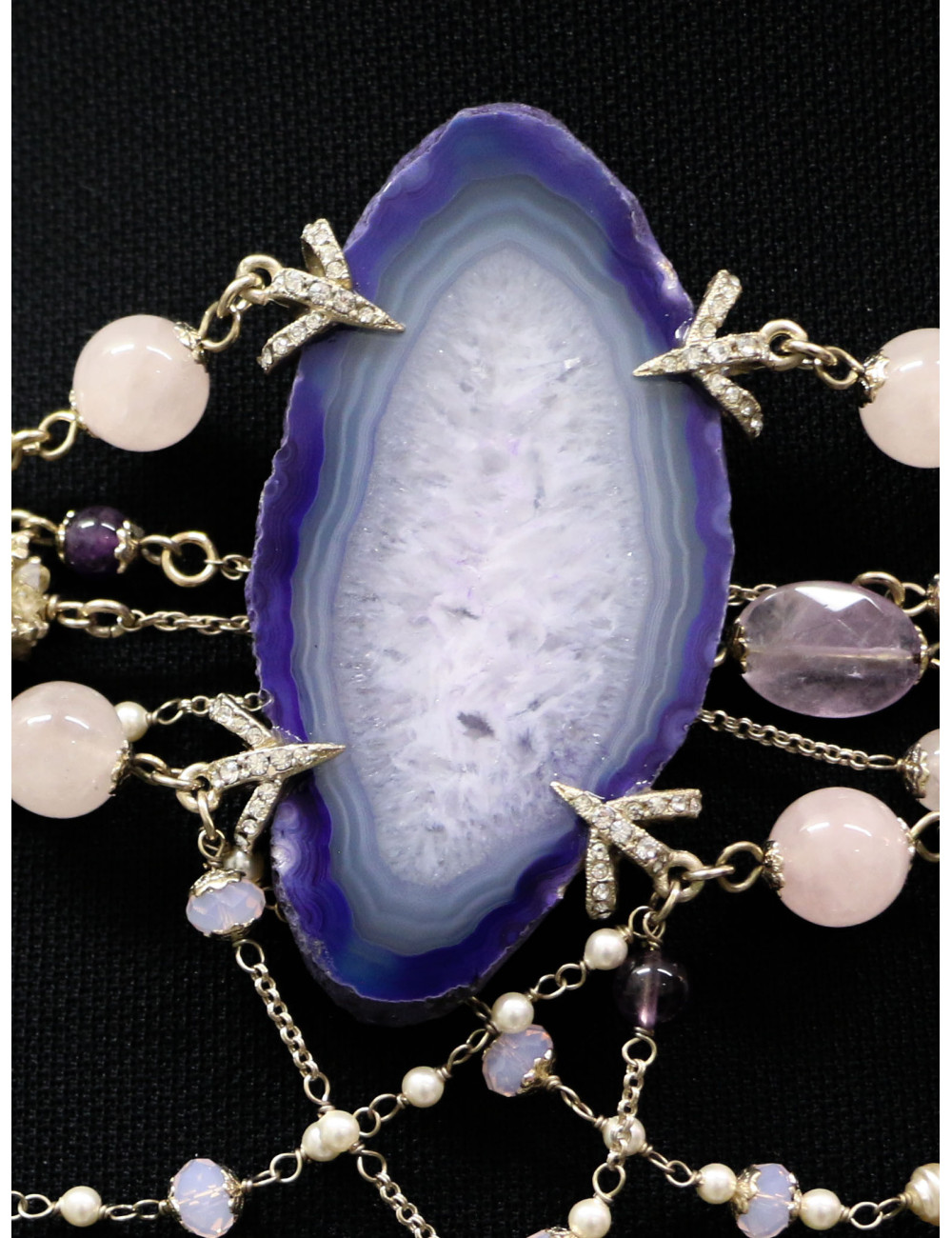 Ceinture CHANEL rangs de perles cristal agate améthyste