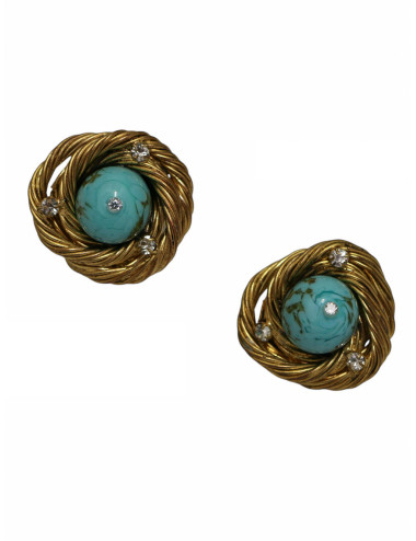 Boucles d'oreille CHANEL Couture turquoise véritable